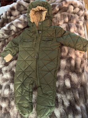 Perry Ellis Olive Green Quilted Sherpa Lined Baby One-Piece
